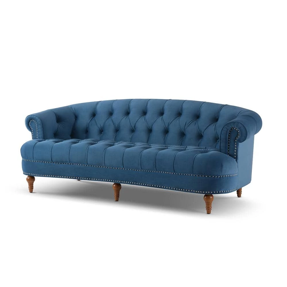 La Rosa 85 in. Satin Teal Velvet 3-Seater Chesterfield Sofa with Nailheads by Jennifer Taylor 1 La Rosa 85 in. Satin Teal Velvet 3-Seater Chesterfield Sofa with Nailheads by Jennifer Taylor