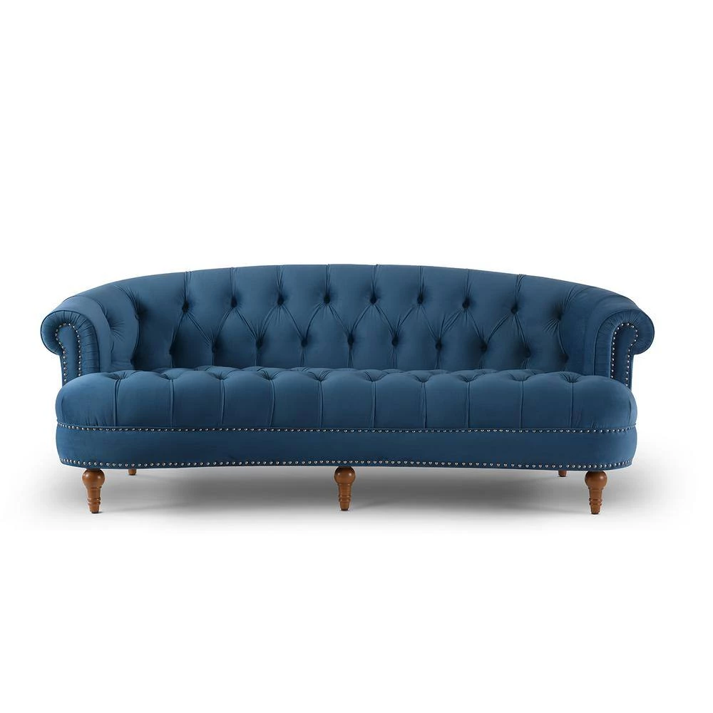 La Rosa 85 in. Satin Teal Velvet 3-Seater Chesterfield Sofa with Nailheads by Jennifer Taylor 2 La Rosa 85 in. Satin Teal Velvet 3-Seater Chesterfield Sofa with Nailheads by Jennifer Taylor - Image 2