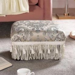 Fiona Traditional Decorative Paisley Footstool Ottoman, Silver Grey by Jennifer Taylor -Jennifer Taylor Home Store silver grey jennifer taylor ottomans 2318 909 31 1000