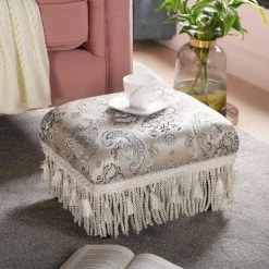 Fiona Traditional Decorative Paisley Footstool Ottoman, Silver Grey by Jennifer Taylor -Jennifer Taylor Home Store silver grey jennifer taylor ottomans 2318 909 4f 1000