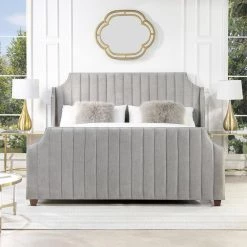 Addison King Channel Tufted Panel Bed Frame, Silver Grey Polyester by Jennifer Taylor -Jennifer Taylor Home Store silver grey polyester jennifer taylor panel beds 52320 4 857 2 31 1000
