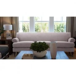 Alana 88 in. Round Arm Chenille Straight Silver Grey Yarndye 3-Seater Lawson Sofa with Metal Casters by Jennifer Taylor -Jennifer Taylor Home Store silver grey yarndye jennifer taylor sofas couches 63360 3 857 31 1000