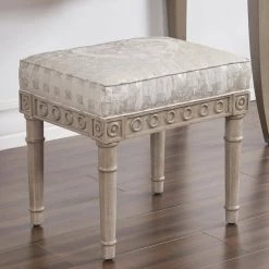 Dauphin Silvery Check Upholstered Vanity Accent Stool by Jennifer Taylor -Jennifer Taylor Home Store silvery check jennifer taylor makeup vanities 84360 xfa 31 1000
