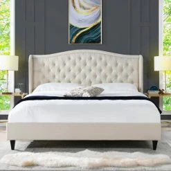 Coverley Sky Neutral Beige Polyester King Tufted Shelter Platform Bed by Jennifer Taylor -Jennifer Taylor Home Store sky neutral beige polyester jennifer taylor platform beds 52135 4 970 1 31 1000