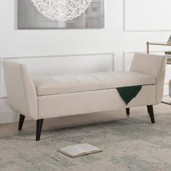 Duff Mid-Century Modern Upholstered Sky Neutral Beige Entryway Storage Bench by Jennifer Taylor -Jennifer Taylor Home Store sky neutral beige yarn dyed jennifer taylor bedroom benches 85621 970 31 1000
