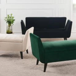 Duff Mid-Century Modern Upholstered Sky Neutral Beige Entryway Storage Bench by Jennifer Taylor -Jennifer Taylor Home Store sky neutral beige yarn dyed jennifer taylor bedroom benches 85621 970 d4 1000