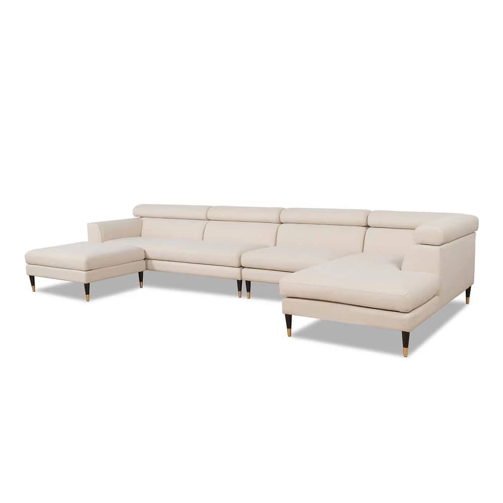 Bartelt 4-Piece Sky Neutral Polyester U-Shaped Right-Facing Modular Sectional Sofa with Ottoman by Jennifer Taylor 1 Bartelt 4-Piece Sky Neutral Polyester U-Shaped Right-Facing Modular Sectional Sofa with Ottoman by Jennifer Taylor