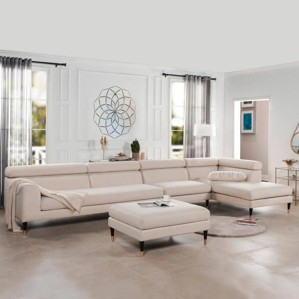 Bartelt 4-Piece Sky Neutral Polyester U-Shaped Right-Facing Modular Sectional Sofa with Ottoman by Jennifer Taylor 7 Bartelt 4-Piece Sky Neutral Polyester U-Shaped Right-Facing Modular Sectional Sofa with Ottoman by Jennifer Taylor - Image 7