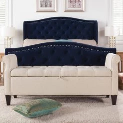 Jacqueline Tufted Roll Arm Storage Bench Sky Neutral by Jennifer Taylor -Jennifer Taylor Home Store sky neutral yarn dyed jennifer taylor bedroom benches 85600 970 31 1000