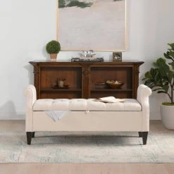 Jacqueline Tufted Roll Arm Storage Bench Sky Neutral by Jennifer Taylor -Jennifer Taylor Home Store sky neutral yarn dyed jennifer taylor bedroom benches 85600 970 40 1000