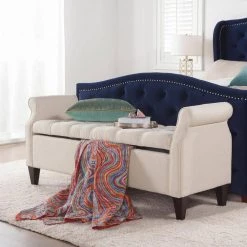 Jacqueline Tufted Roll Arm Storage Bench Sky Neutral by Jennifer Taylor