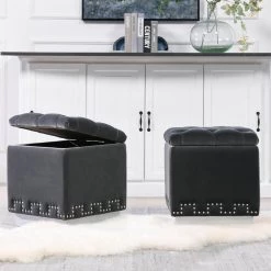 Milly 17 in. Steel Gray Performance Velvet, Accent Storage Cube Ottoman by Jennifer Taylor -Jennifer Taylor Home Store steel gray performance velvet jennifer taylor ottomans 84380 mvs 31 1000