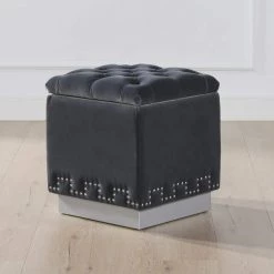 Milly 17 in. Steel Gray Performance Velvet, Accent Storage Cube Ottoman by Jennifer Taylor