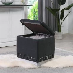 Milly 17 in. Steel Gray Performance Velvet, Accent Storage Cube Ottoman by Jennifer Taylor -Jennifer Taylor Home Store steel gray performance velvet jennifer taylor ottomans 84380 mvs 66 1000