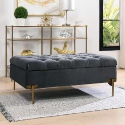Estelle 42 in. Steel Gray Performance Velvet Upholstered Storage Bench Cocktail Ottoman by Jennifer Taylor