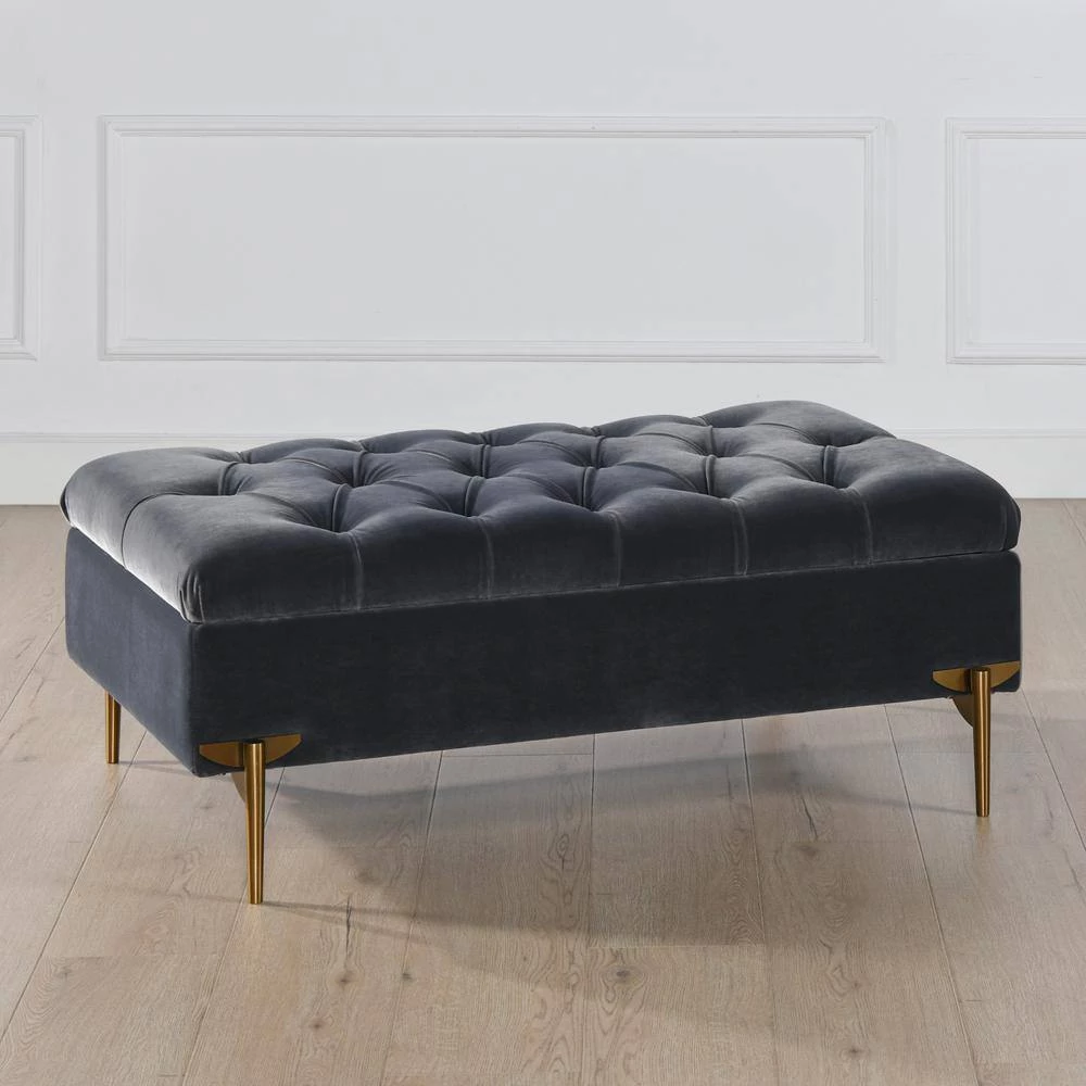 Estelle 42 in. Steel Gray Performance Velvet Upholstered Storage Bench Cocktail Ottoman by Jennifer Taylor 5 Estelle 42 in. Steel Gray Performance Velvet Upholstered Storage Bench Cocktail Ottoman by Jennifer Taylor - Image 5