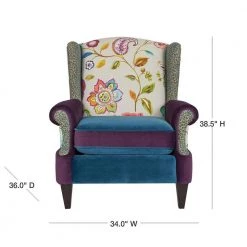 Indie 33 in. Slipcovered Wingback Skirted Arm Chair, Teal Blue Peacock and Pink White Floral Polyester by Jennifer Taylor -Jennifer Taylor Home Store teal blue peacock pink white floral polyester jennifer taylor accent chairs 60380 mpw 40 1000