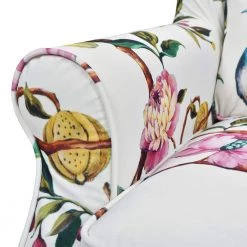 Indie 33 in. Slipcovered Wingback Skirted Arm Chair, Teal Blue Peacock and Pink White Floral Polyester by Jennifer Taylor -Jennifer Taylor Home Store teal blue peacock pink white floral polyester jennifer taylor accent chairs 60380 mpw 44 1000