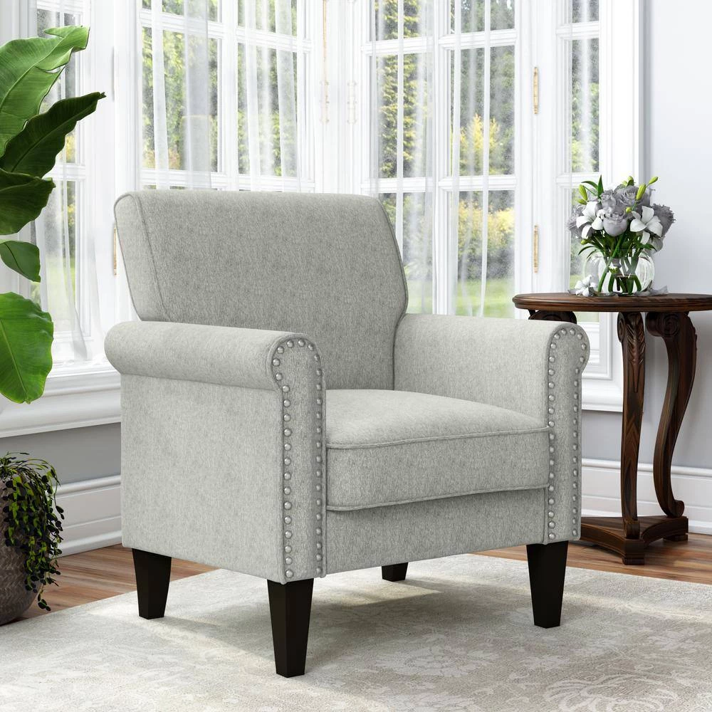 Tapley Textured Beige Chenille Arm Chair with Nailhead Trim by Handy Living 8 Tapley Textured Beige Chenille Arm Chair with Nailhead Trim by Handy Living - Image 8