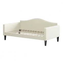 Jenae Textured Creamy White Upholstered Twin Size Traditional Crescent-Back Daybed with Nailhead Trim by Handy Living -Jennifer Taylor Home Store textured creamy white handy living daybeds a183871 40 1000