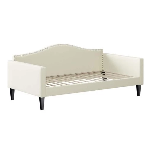 Jenae Textured Creamy White Upholstered Twin Size Traditional Crescent-Back Daybed with Nailhead Trim by Handy Living -Jennifer Taylor Home Store textured creamy white handy living daybeds a183871 64 1000