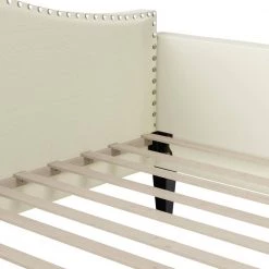 Jenae Textured Creamy White Upholstered Twin Size Traditional Crescent-Back Daybed with Nailhead Trim by Handy Living -Jennifer Taylor Home Store textured creamy white handy living daybeds a183871 77 1000