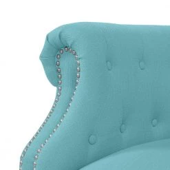 Millstreet 54 in. Turquoise Blue Linen-like Fabric 2 Seat Chesterfield Loveseat by Handy Living -Jennifer Taylor Home Store turquoise blue linen like handy living loveseats a163781 44 1000