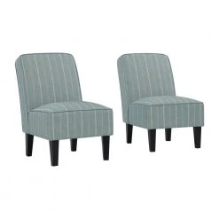 Brodee Upholstered Armless Accent Chairs in Turquoise & Tan Stripe (Set of 2 by Handy Living