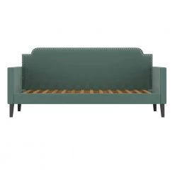 Oriole Turquoise Blue Velvet Like Fabric Twin Size Rounded Back Daybed with Nailhead Trim by Handy Living