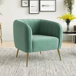 Fennell Turquoise Blue Velvet-Like Fabric Channel-Tufted Barrel Arm Chair by Handy Living -Jennifer Taylor Home Store turquoise blue velvet like handy living accent chairs a177733 31 1000