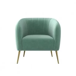 Fennell Turquoise Blue Velvet-Like Fabric Channel-Tufted Barrel Arm Chair by Handy Living -Jennifer Taylor Home Store turquoise blue velvet like handy living accent chairs a177733 c3 1000