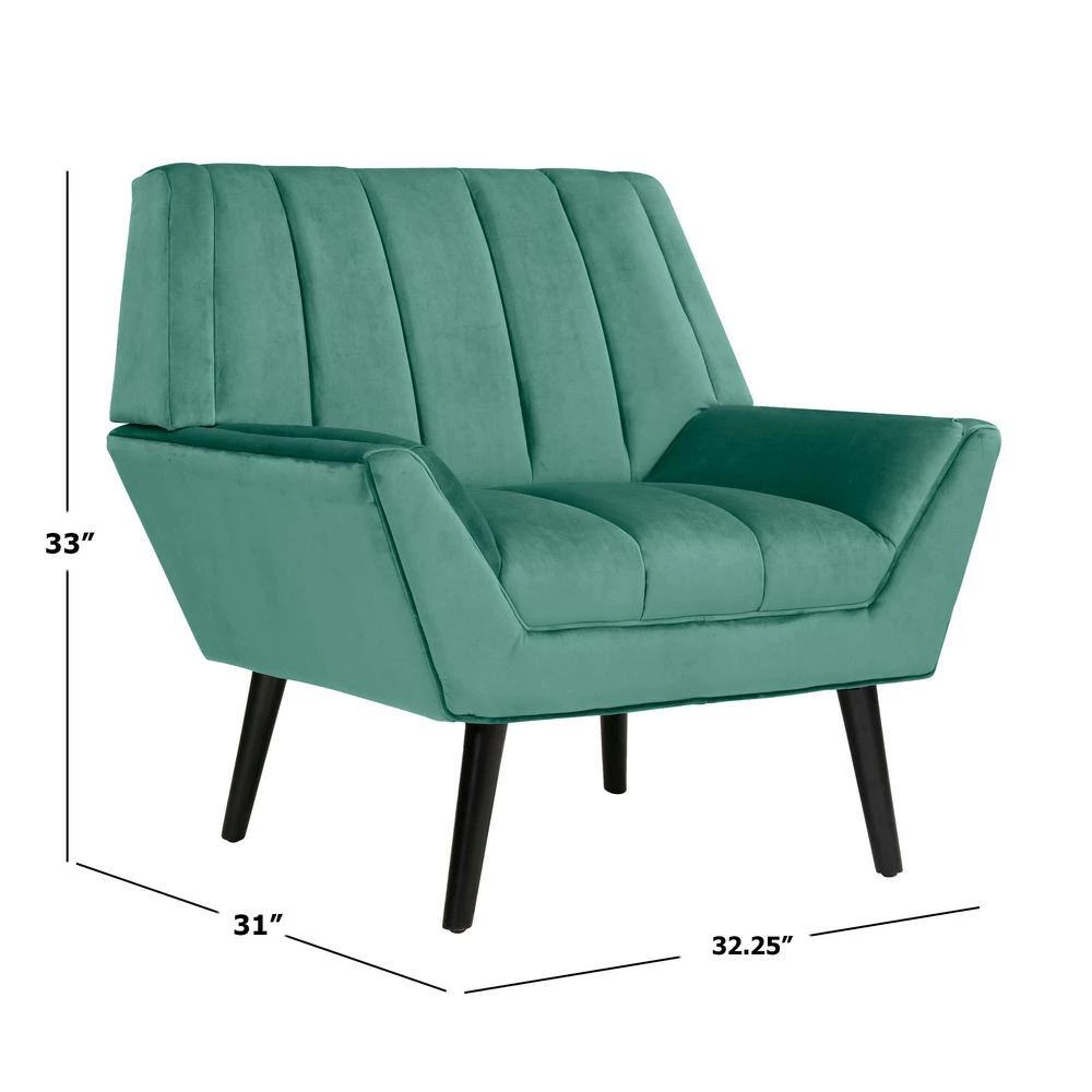 Omundson Turquoise Blue Velvet-like Fabric Mid Century Modern Channel-Tufted Arm Chair with Dark Espresso Legs by Handy Living 9 Omundson Turquoise Blue Velvet-like Fabric Mid Century Modern Channel-Tufted Arm Chair with Dark Espresso Legs by Handy Living - Image 9