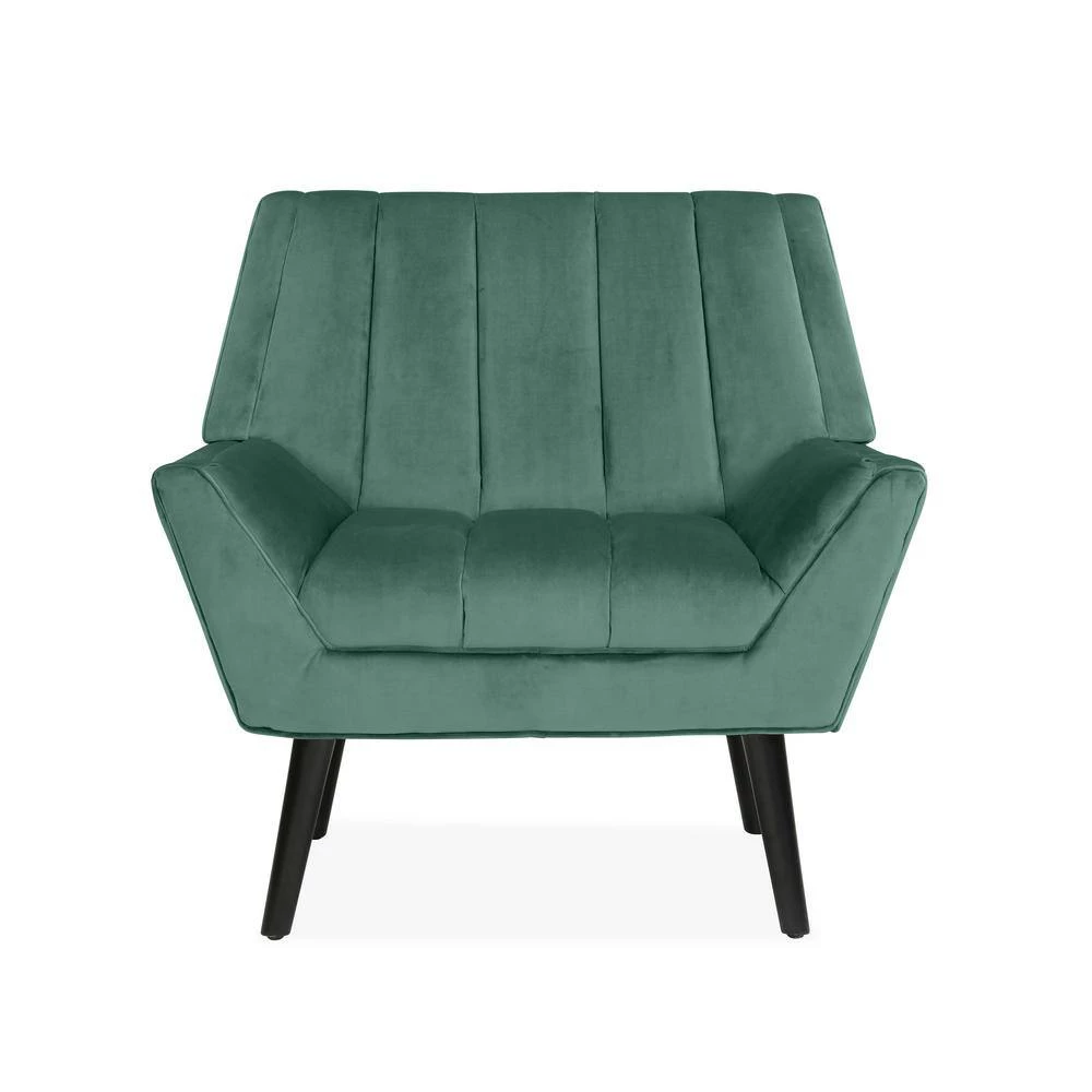 Omundson Turquoise Blue Velvet-like Fabric Mid Century Modern Channel-Tufted Arm Chair with Dark Espresso Legs by Handy Living 8 Omundson Turquoise Blue Velvet-like Fabric Mid Century Modern Channel-Tufted Arm Chair with Dark Espresso Legs by Handy Living - Image 8