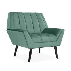 Omundson Turquoise Blue Velvet-like Fabric Mid Century Modern Channel-Tufted Arm Chair with Dark Espresso Legs by Handy Living