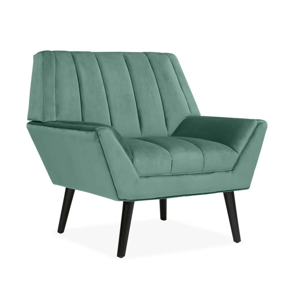 Omundson Turquoise Blue Velvet-like Fabric Mid Century Modern Channel-Tufted Arm Chair with Dark Espresso Legs by Handy Living 1 Omundson Turquoise Blue Velvet-like Fabric Mid Century Modern Channel-Tufted Arm Chair with Dark Espresso Legs by Handy Living