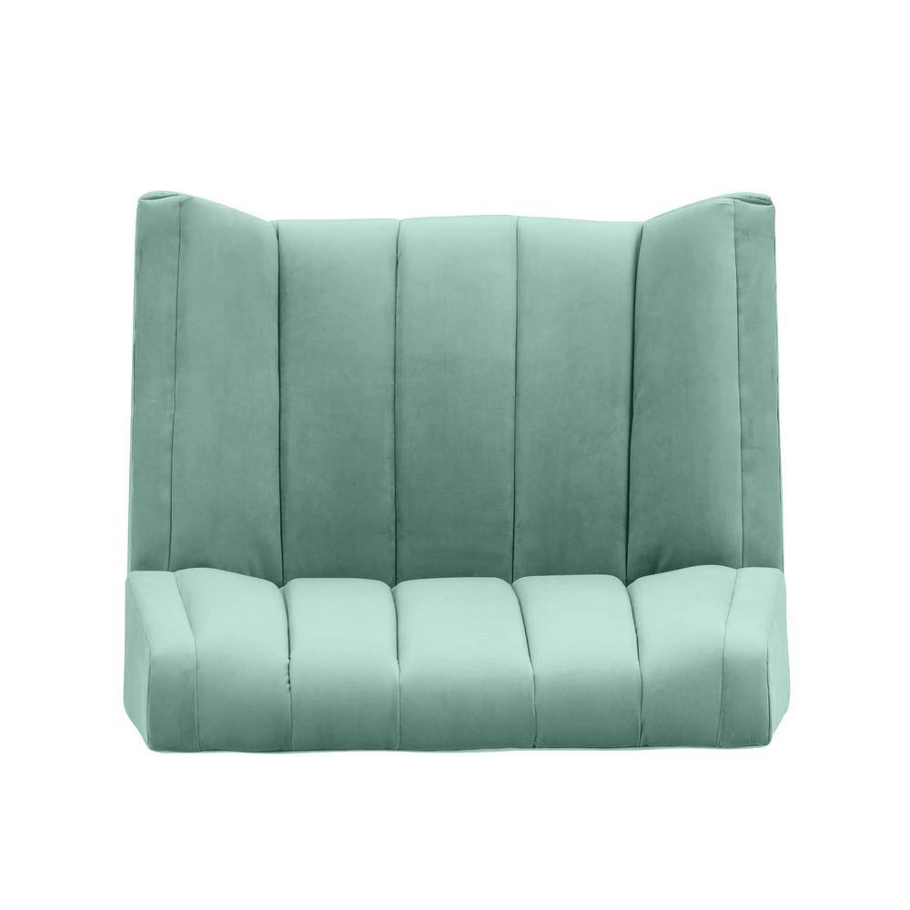 Omundson Turquoise Blue Velvet-like Fabric Mid Century Modern Channel-Tufted Arm Chair with Dark Espresso Legs by Handy Living 4 Omundson Turquoise Blue Velvet-like Fabric Mid Century Modern Channel-Tufted Arm Chair with Dark Espresso Legs by Handy Living - Image 4