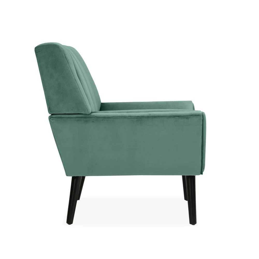Omundson Turquoise Blue Velvet-like Fabric Mid Century Modern Channel-Tufted Arm Chair with Dark Espresso Legs by Handy Living 2 Omundson Turquoise Blue Velvet-like Fabric Mid Century Modern Channel-Tufted Arm Chair with Dark Espresso Legs by Handy Living - Image 2