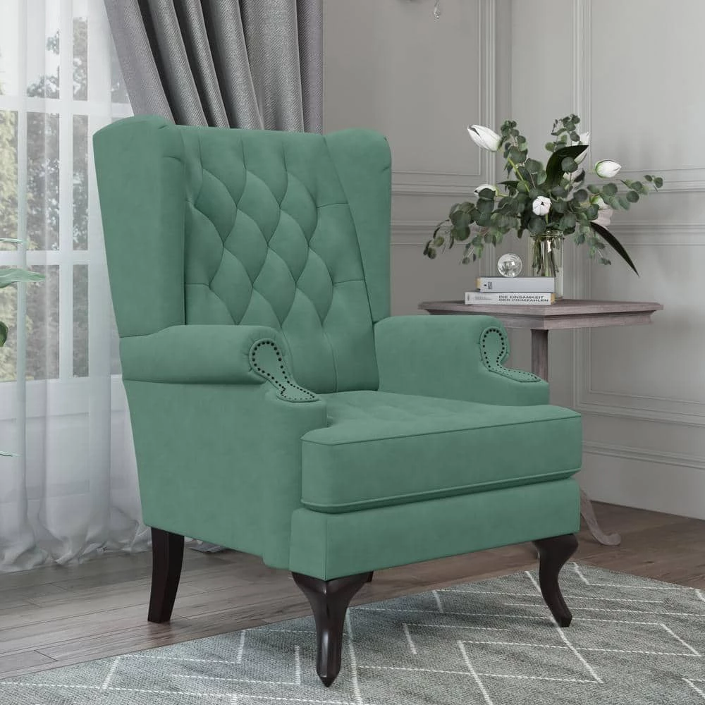 Niewuinski Turquoise Blue Velvet-Like Fabric Button-Tufted Wingback Arm Chair with Tack Head Accents by Handy Living 10 Niewuinski Turquoise Blue Velvet-Like Fabric Button-Tufted Wingback Arm Chair with Tack Head Accents by Handy Living - Image 10