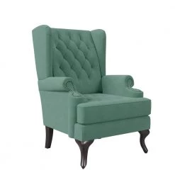 Niewuinski Turquoise Blue Velvet-Like Fabric Button-Tufted Wingback Arm Chair with Tack Head Accents by Handy Living