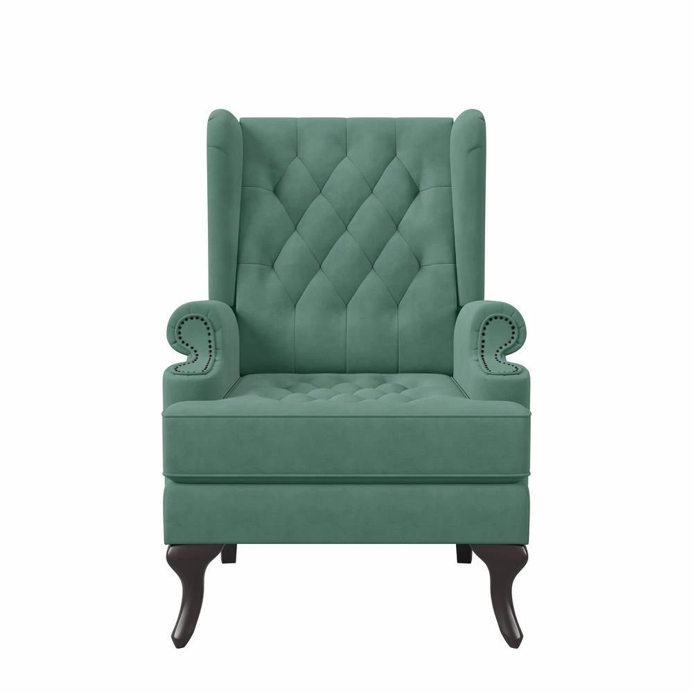 Niewuinski Turquoise Blue Velvet-Like Fabric Button-Tufted Wingback Arm Chair with Tack Head Accents by Handy Living 4 Niewuinski Turquoise Blue Velvet-Like Fabric Button-Tufted Wingback Arm Chair with Tack Head Accents by Handy Living - Image 4