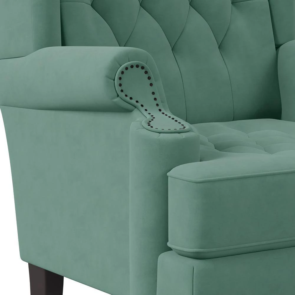 Niewuinski Turquoise Blue Velvet-Like Fabric Button-Tufted Wingback Arm Chair with Tack Head Accents by Handy Living 8 Niewuinski Turquoise Blue Velvet-Like Fabric Button-Tufted Wingback Arm Chair with Tack Head Accents by Handy Living - Image 8