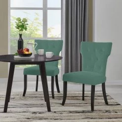 Melonie Turquoise Blue Velvet-Like Fabric Tufted Dining Side Chairs (Set of 2) by Handy Living 25 Melonie Turquoise Blue Velvet-Like Fabric Tufted Dining Side Chairs (Set of 2) by Handy Living -Jennifer Taylor Home Store turquoise blue velvet like handy living dining chairs a187237 31 1000