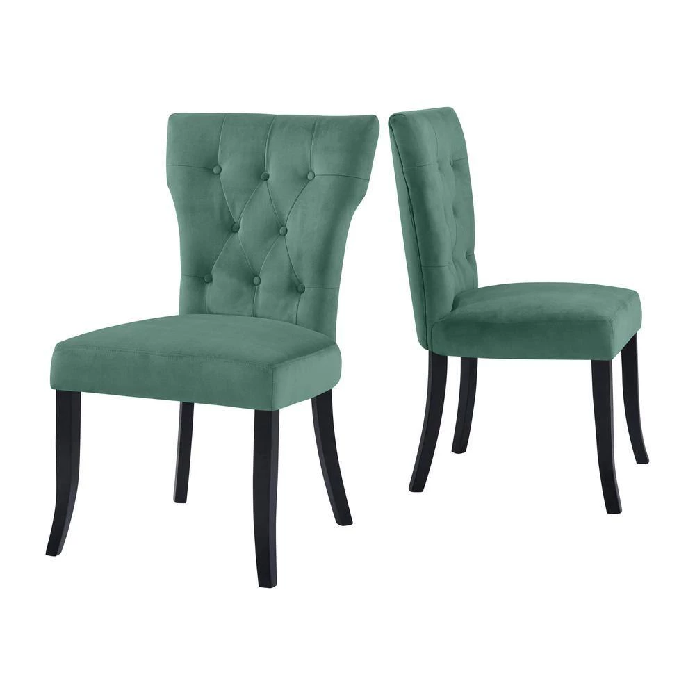 Melonie Turquoise Blue Velvet-Like Fabric Tufted Dining Side Chairs (Set of 2) by Handy Living 2 Melonie Turquoise Blue Velvet-Like Fabric Tufted Dining Side Chairs (Set of 2) by Handy Living - Image 2