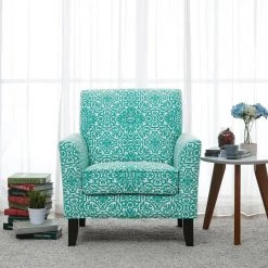 Alex Turquoise Green Damask Arm Chair by Handy Living -Jennifer Taylor Home Store turquoise green handy living accent chairs 340c dmk73 112 4f 1000