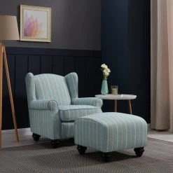 Archie Turquoise and Tan Striped Fabric Wingback Chair and Ottoman Set by Handy Living -Jennifer Taylor Home Store turquoise tan stripe handy living accent chairs a138123 31 1000
