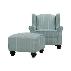 Archie Turquoise and Tan Striped Fabric Wingback Chair and Ottoman Set by Handy Living -Jennifer Taylor Home Store turquoise tan stripe handy living accent chairs a138123 4f 1000