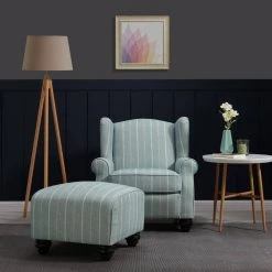 Archie Turquoise and Tan Striped Fabric Wingback Chair and Ottoman Set by Handy Living -Jennifer Taylor Home Store turquoise tan stripe handy living accent chairs a138123 c3 1000