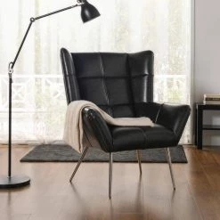 Gerald Mid-Century Modern Tufted Wingback Armchair, Vintage Black Brown Faux Leather by Jennifer Taylor -Jennifer Taylor Home Store vintage black brown faux leather jennifer taylor accent chairs 60290 mfb 31 1000