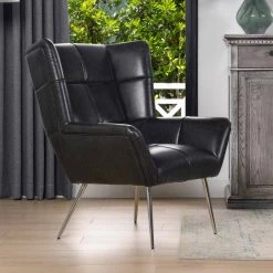 Gerald Mid-Century Modern Tufted Wingback Armchair, Vintage Black Brown Faux Leather by Jennifer Taylor -Jennifer Taylor Home Store vintage black brown faux leather jennifer taylor accent chairs 60290 mfb a0 1000
