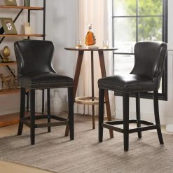 Sonoma 28 in. Upholstered Bar Stool (Set of 2), Vintage Black Brown by Jennifer Taylor -Jennifer Taylor Home Store vintage black brown faux leather jennifer taylor bar stools 81070 mfb 31 1000